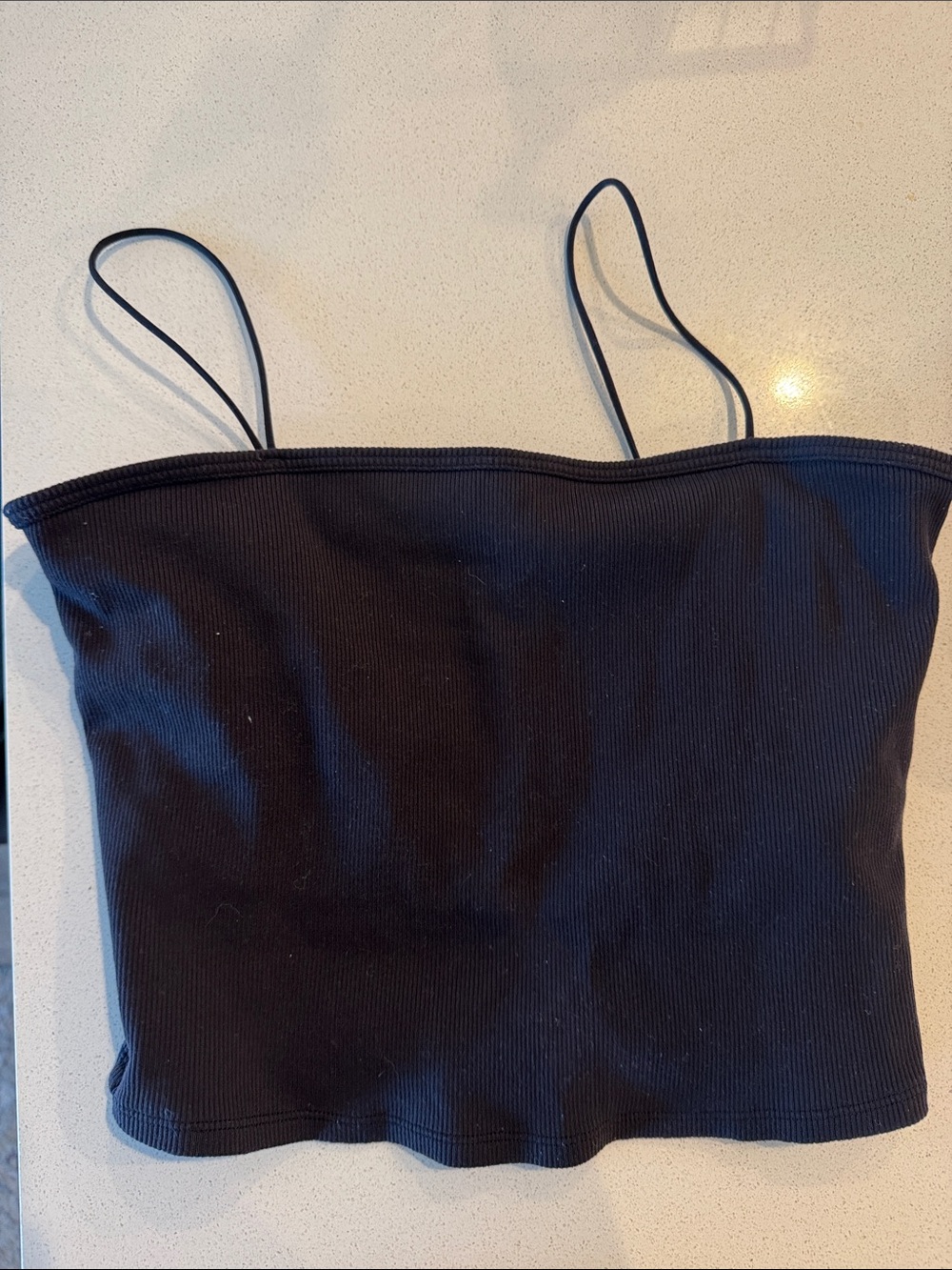 Alo Black Ribbed Spaghetti Strap Crop Tank Top